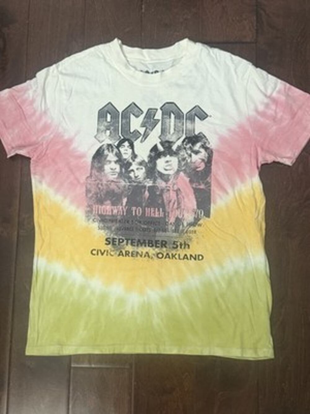 AC/DC T-Shirt Womens Size S Pink Yellow Graphic T-Shirt Tie-Dye Short Sleeve